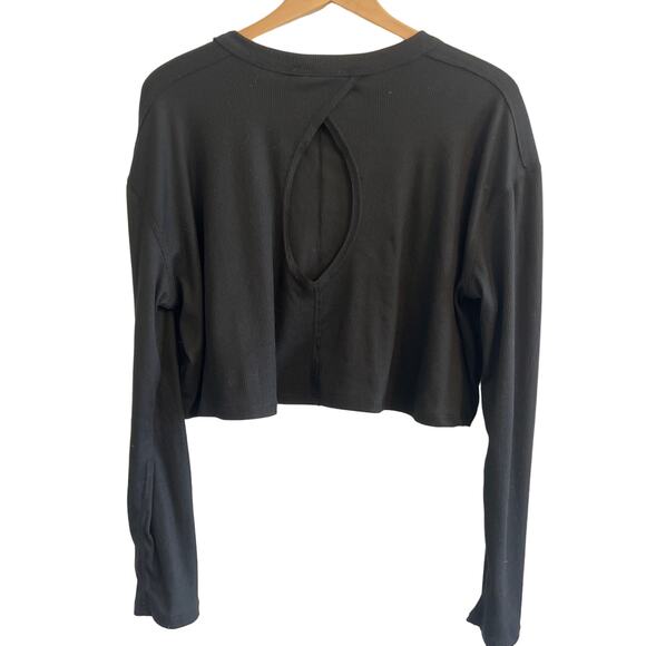 AS Revival Light Weight Crop CutOut Pullover Long Sleeve Sweatshirt Black Sz XL - Picture 2 of 5